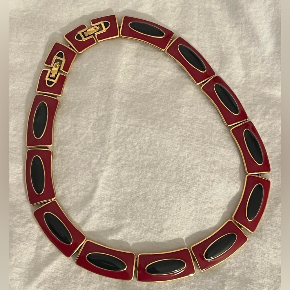 Unique vintage red, black and gold collar necklace.